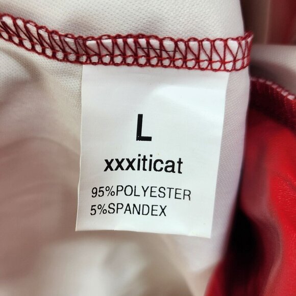 Red Lace-Up Womens Faux Leather Pants With Grommet Details & Flared Legs Size L - Picture 3 of 10